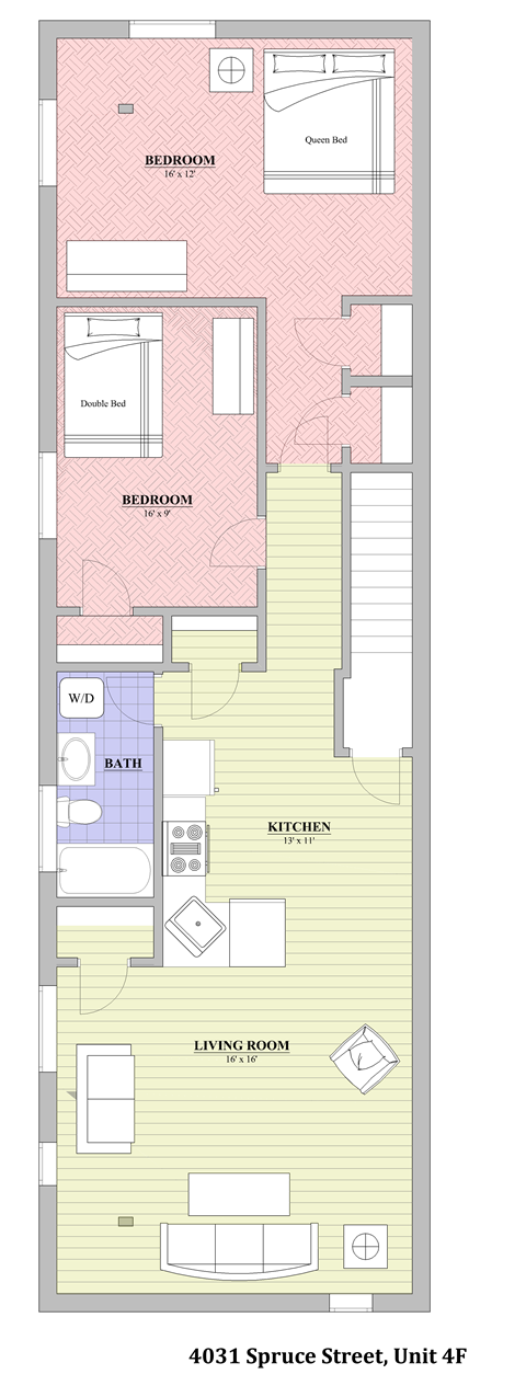 Floor plan for 2 beds, 1 bath, 800 sqft