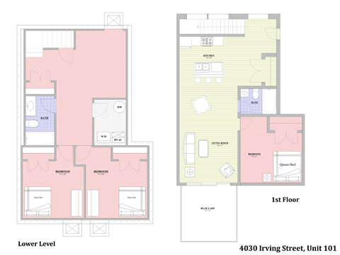 Floor plan for 3 beds, 2 baths, 1400 sqft