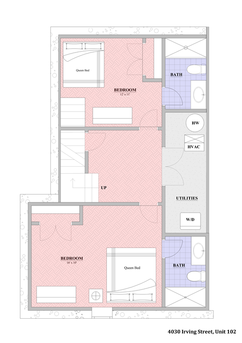 Floor plan for 4 beds, 3 baths, 1640 sqft