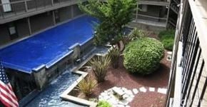 Salem apartment for rent - A small pool with a waterfall in the middle of a courtyard.