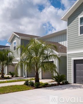 Wesley Chapel townhouse for rent - A pool with a palm tree and a fountain in the background.