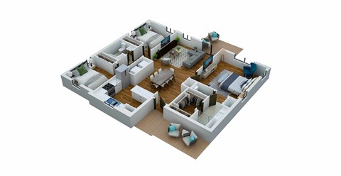 Floor plan for 3 beds, 2 baths, 1276 sqft