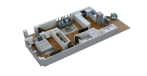 Floor plan for 1 bed, 1 bath, 670 sqft