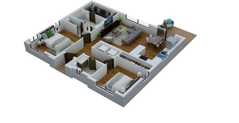 Floor plan for 2 beds, 2 baths, 1056 sqft