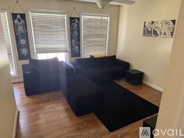Hartsville apartment for rent - A living room with a black couch and a black rug.