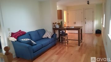 Mansfield apartment for rent - A blue couch with pillows is in the living room.