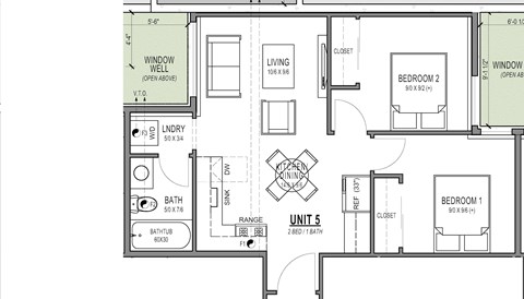Floor plan for 2 beds, 1 bath, 550 sqft