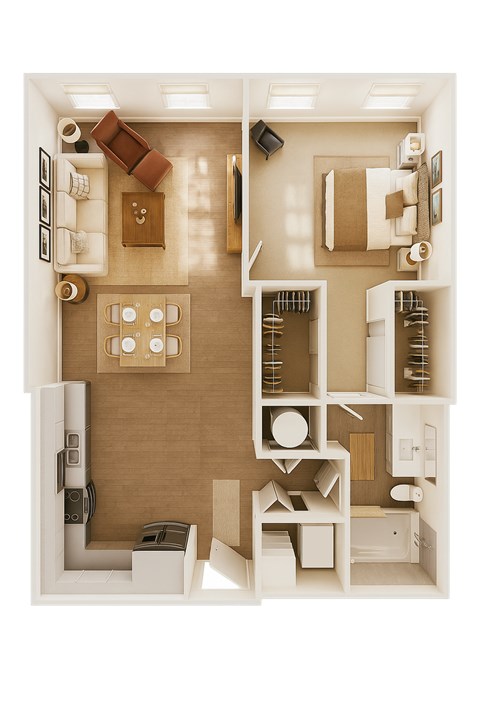 Floor plan for 1 bed, 1 bath, 774 sqft