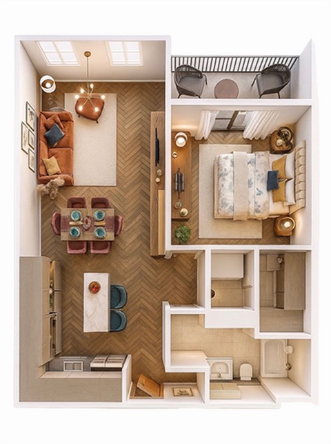 Floor plan for 1 bed, 1 bath, 804 sqft