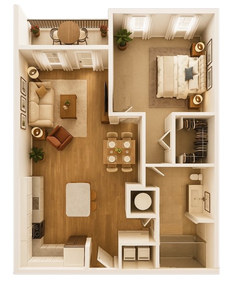 Floor plan for 1 bed, 1 bath, 895 sqft