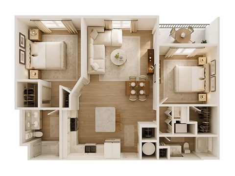 Floor plan for 2 beds, 2 baths, 1161 sqft