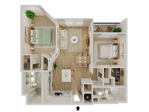 Floor plan for 2 beds, 2 baths, 1207 sqft