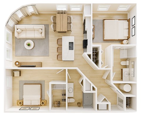 Floor plan for 2 beds, 2 baths, 1172 sqft