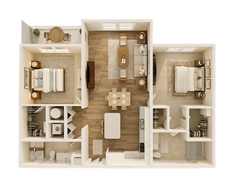 Floor plan for 2 beds, 2 baths, 1095 sqft