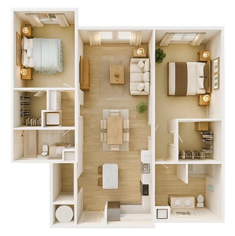 Floor plan for 2 beds, 2 baths, 1090 sqft