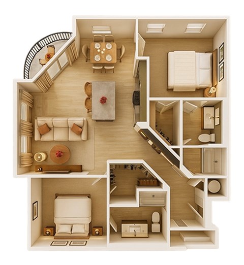 Floor plan for 2 beds, 2 baths, 1403 sqft