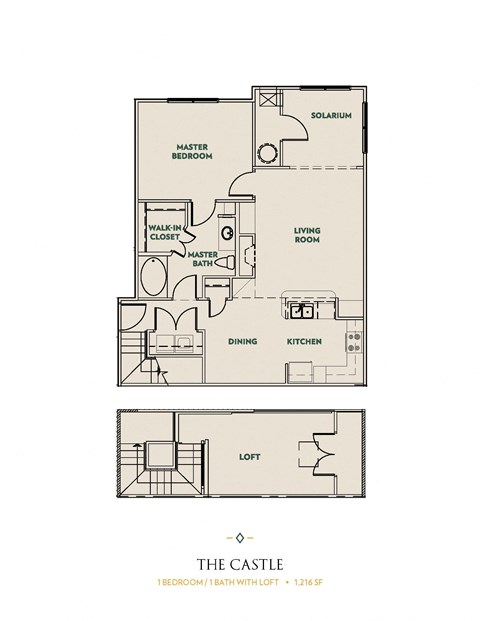 Floor plan for 1 bed, 1 bath, 1287 sqft