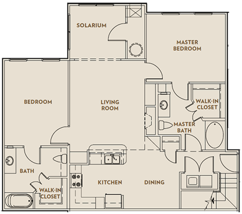 Floor plan for 2 beds, 2 baths, 1267 sqft