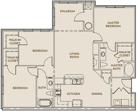 Floor plan for 3 beds, 2 baths, 1450 sqft