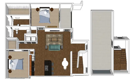 Floor plan for 2 beds, 2 baths, 1617 sqft