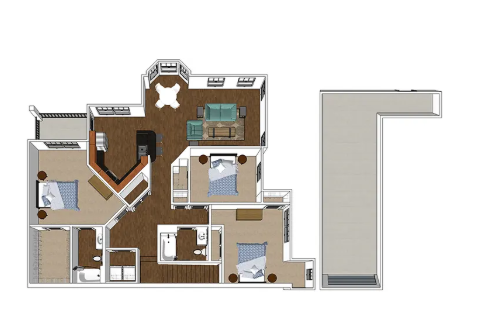 Floor plan for 3 beds, 2 baths, 2027 sqft