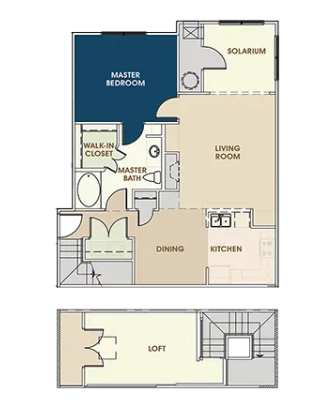 Floor plan for 1 bed, 1 bath, 1287 sqft