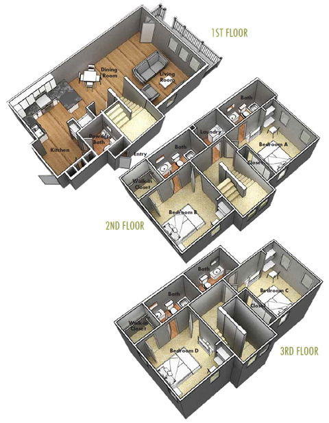 Floor plan for 4 beds, 4.5 baths, 412 sqft