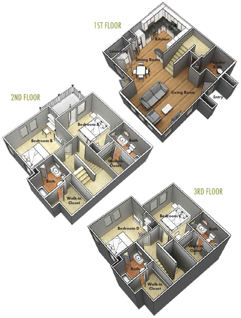Floor plan for 4 beds, 4.5 baths, 412 sqft