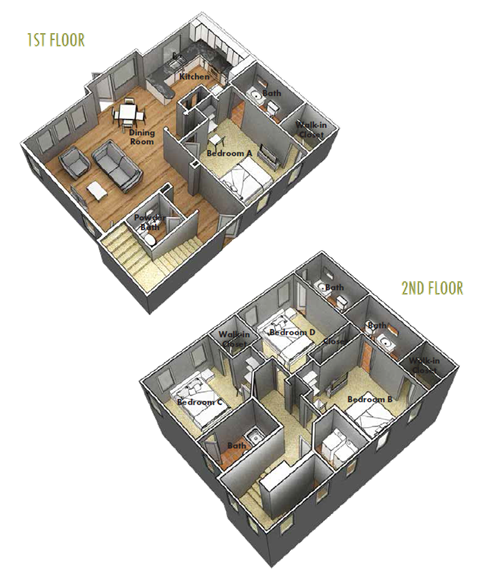 Floor plan for 4 beds, 4.5 baths, 416 sqft