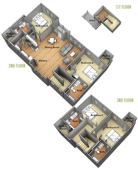 Floor plan for 4 beds, 4.5 baths, 446 sqft