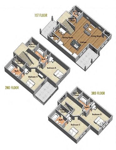 Floor plan for 4 beds, 4.5 baths, 395 sqft