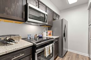 Mandeville apartment for rent - a kitchen with stainless steel appliances and a microwave