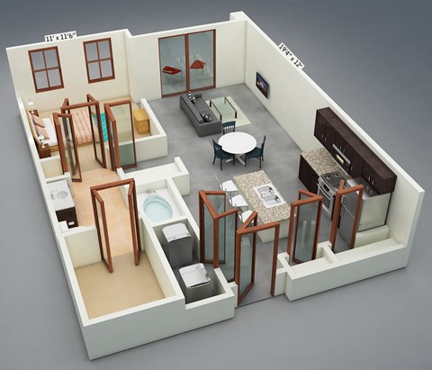Floor plan for 1 bed, 1 bath, 755 sqft