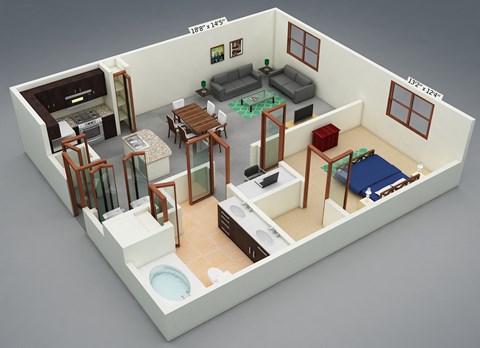 Floor plan for 1 bed, 1 bath, 825 sqft