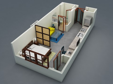 Floor plan for 1 bed, 1 bath, 441 sqft