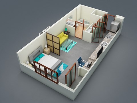 Floor plan for 1 bed, 1 bath, 468 sqft