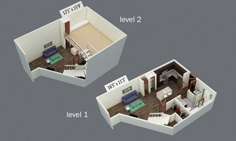 Floor plan for 1 bed, 1 bath, 641 sqft