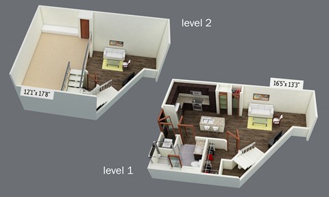 Floor plan for 1 bed, 1 bath, 719 sqft