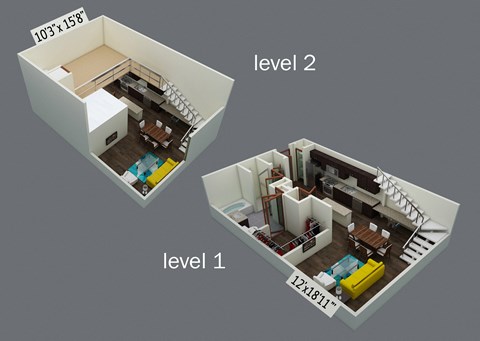 Floor plan for 1 bed, 1 bath, 730 sqft