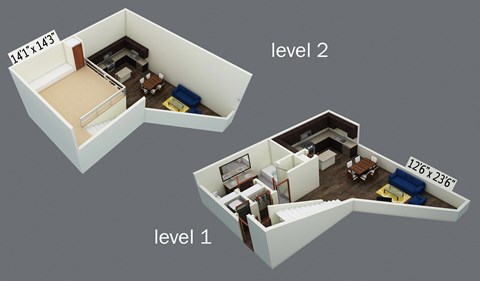 Floor plan for 1 bed, 1 bath, 901 sqft