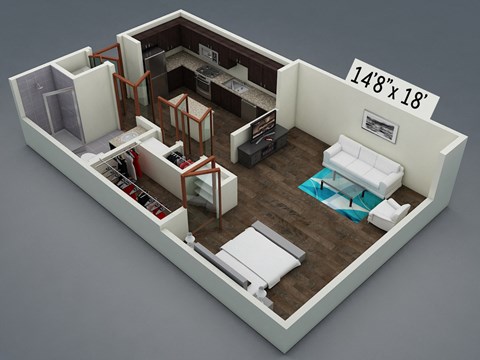 Floor plan for studio, 1 bath, 562 sqft