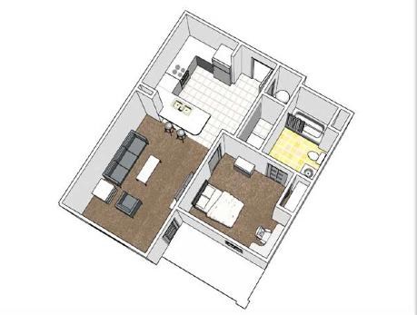 Floor plan for 1 bed, 1 bath, 570 sqft