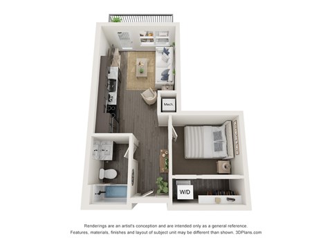 Floor plan for studio, 1 bath, 478 sqft