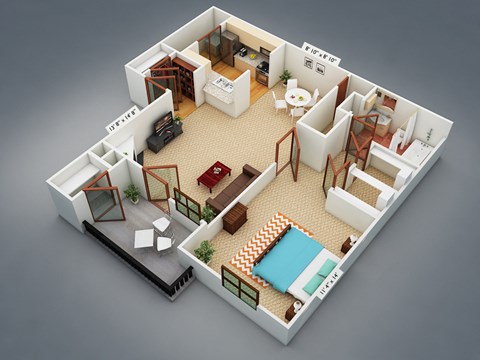 Floor plan for 1 bed, 1 bath, 766 sqft