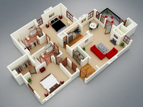 Floor plan for 2 beds, 2 baths, 1096 sqft