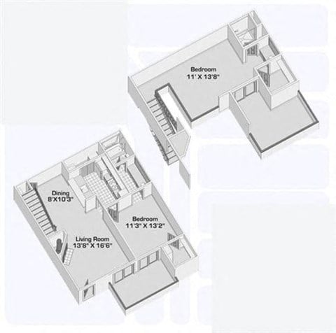 Floor plan for 2 beds, 2 baths, 1015 sqft