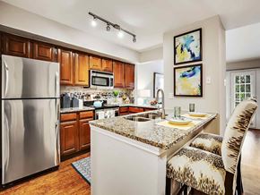 Dallas apartment for rent - a kitchen with stainless steel appliances and granite counter tops