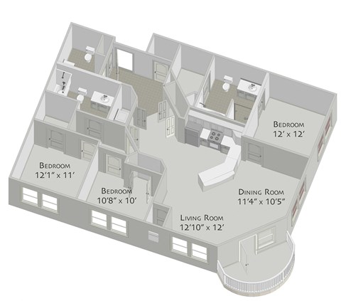 Floor plan for 3 beds, 2.5 baths, 1362 sqft