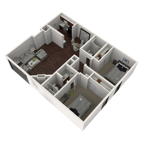 Floor plan for 2 beds, 2 baths, 1009 sqft