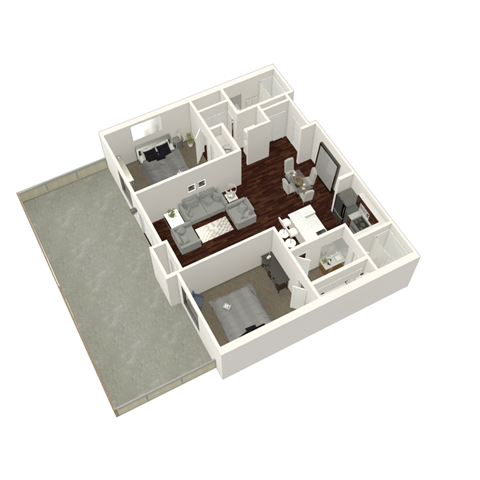 Floor plan for 2 beds, 2 baths, 990 sqft